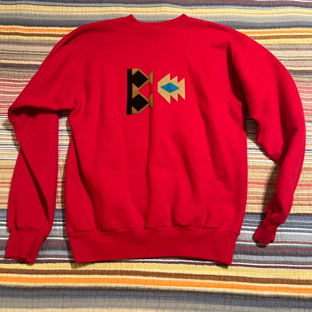 Vintage Hanes MOXIE Red Southwest Geometric Print Crewneck Sweatshirt Women's S - Picture 4 of 7